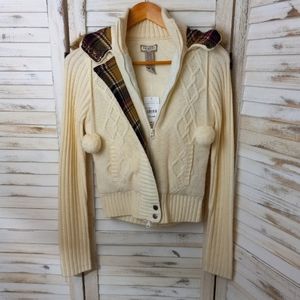 💰BOGO - NWT - ARIZONA ivory cable knit zip hoodie with faux fur trim